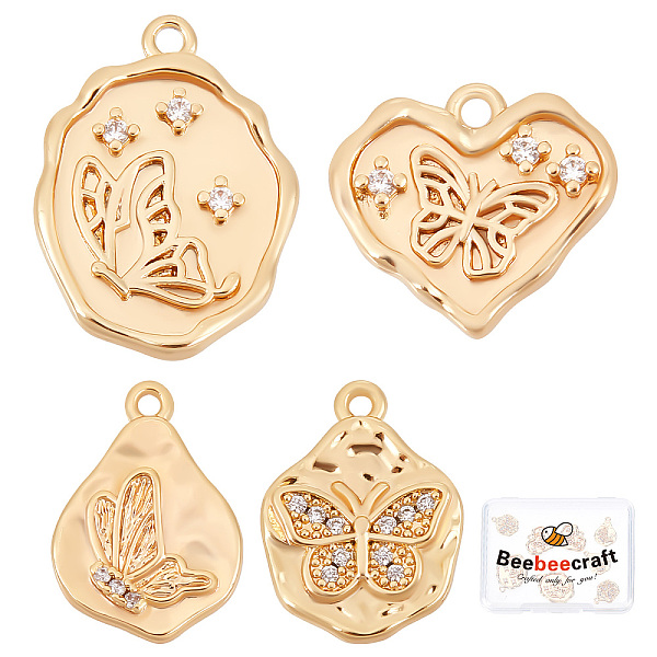 

PandaHall Beebeecraft 8Pcs 4 Style 18K Gold Plated Charms with Cubic Zirconia Butterfly Oval Flat Round Heart Teardrop Shape Jewelry..., Clear