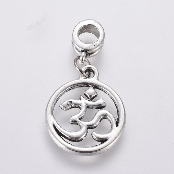 

PandaHall Tibetan Style Alloy Large Hole European Dangle Charms, Flat Round with Mark Om Symbol, Antique Silver, 32mm, Hole: 5mm Alloy Flat...