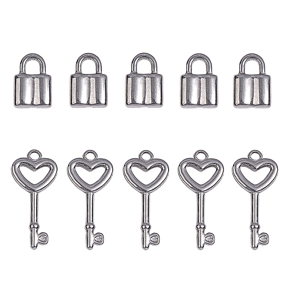 

PandaHall 10Pcs 2 Styles 304 Stainless Steel Pendants, Heart Key with Pad Lock, Stainless Steel Color, 5pcs/style 304 Stainless Steel Mixed...