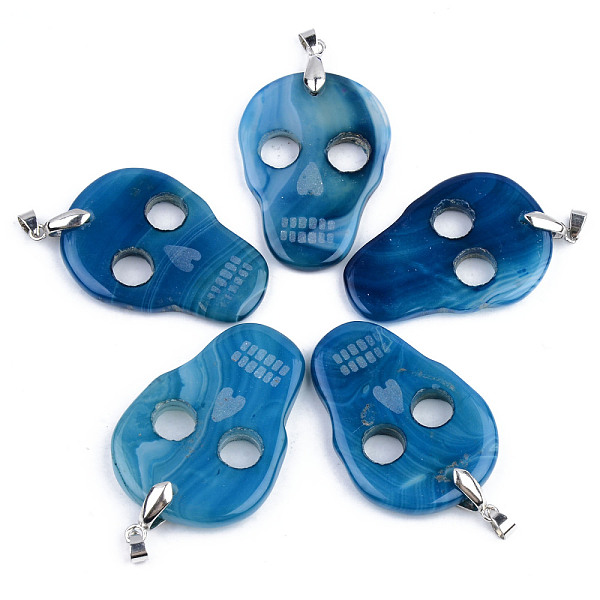 

PandaHall Halloween Themed Natural Agate Big Pendants, with Platinum Plated Brass Pinch Bail, Dyed, Skull, Dodger Blue, 50~53x35~36x5~6mm...
