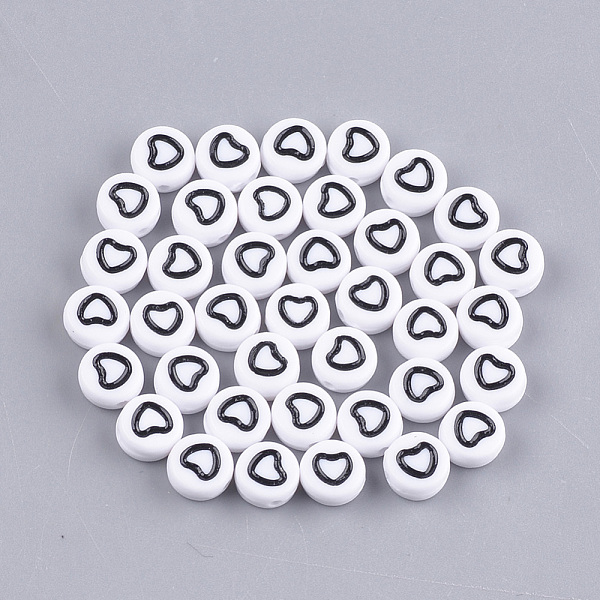 

PandaHall Opaque Acrylic Beads, Flat Round with Heart, White, 7x3.5mm, Hole: 1.2mm, about 3700pcs/500g Acrylic Flat Round White