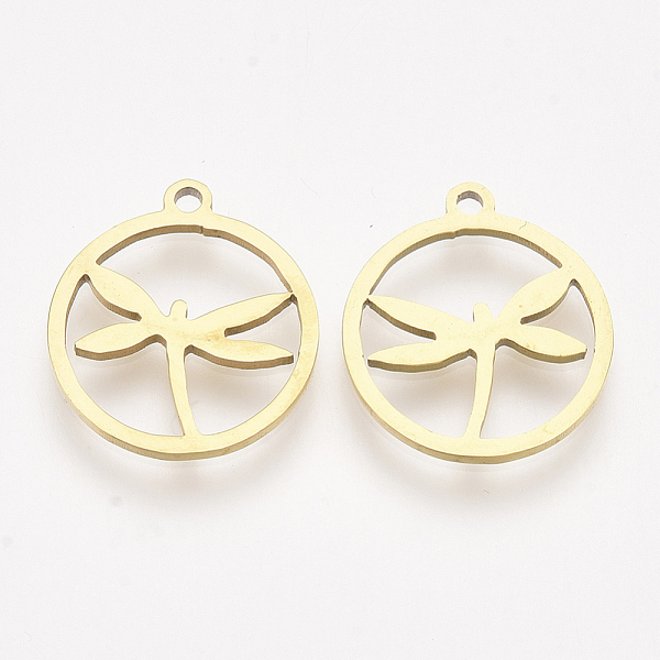 

PandaHall 201 Stainless Steel Pendants, Laser Cut Pendants, Flat Round with Dragonfly, Golden, 16.5x14.5x1mm, Hole: 1.4mm 201 Stainless...