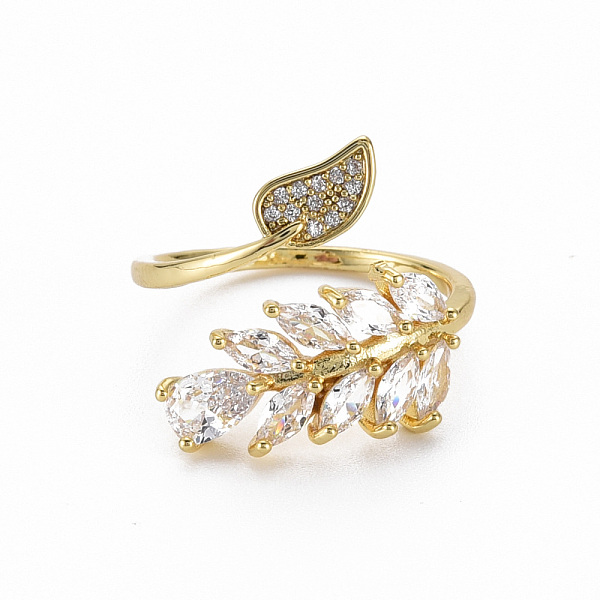 

PandaHall Brass Micro Pave Clear Cubic Zirconia Cuff Rings, Open Rings, Nickel Free, Leaf, Real 16K Gold Plated, US Size 7 1/2(17.7mm)...