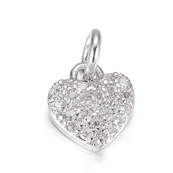 

PandaHall Brass Micro Pave Cubic Zirconia Charms, Heart, Clear, Platinum, 9x8x2mm, Hole: 3mm Brass+Cubic Zirconia Heart Clear