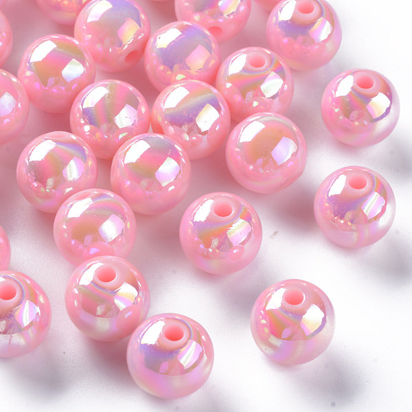 

PandaHall Opaque Acrylic Beads, AB Color Plated, Round, Pearl Pink, 12x11mm, Hole: 2.5mm, about 566pcs/500g Acrylic Round