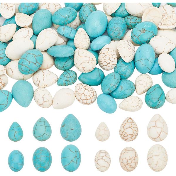 

PandaHall ARRICRAFT 96Pcs 12 Styles Synthetic Turquoise Dyed Cabochons, for DIY Jewelry Accessories, Teardrop & Oval, 13~18x10~13x3.5~6mm...