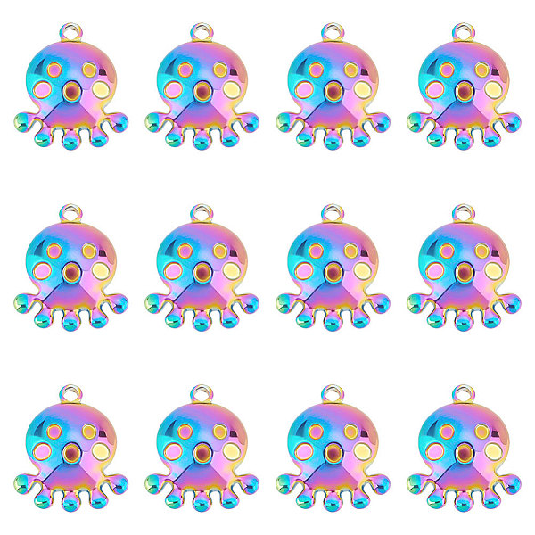 

PandaHall Unicraftale Ion Plating(IP) 304 Stainless Steel Pendants, Octopus, Rainbow Color, 20x17.5x4.5mm, Hole: 2mm, 12pcs/box 304...