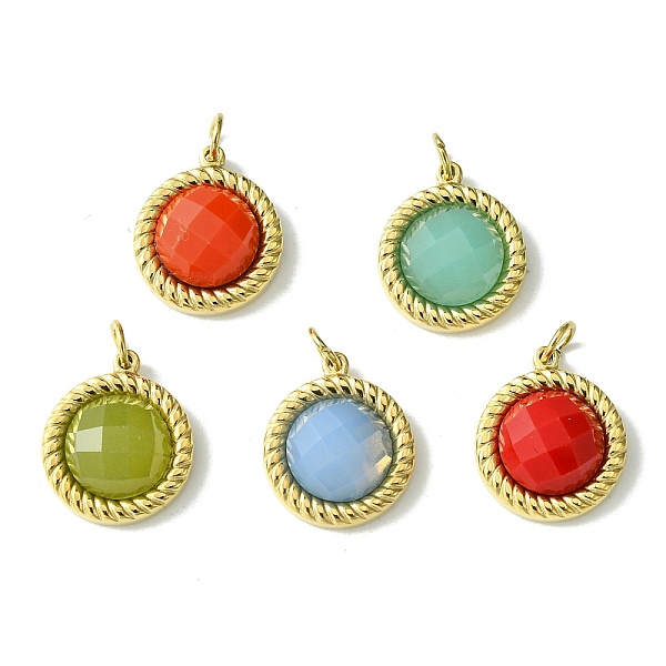 

PandaHall Ion Plating(IP) Real 14K Gold Plated 304 Stainless Steel with Glass Pendant, Faceted Flat Round Charms, Mixed Color, 13.5x11.5x5mm..., Multicolor