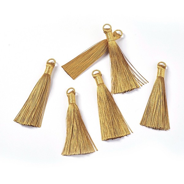 

PandaHall Nylon Tassel Big Pendants, with Iron Findings, Golden, Goldenrod, 80x8.5mm, Hole: 5x6.5mm Nylon Gold