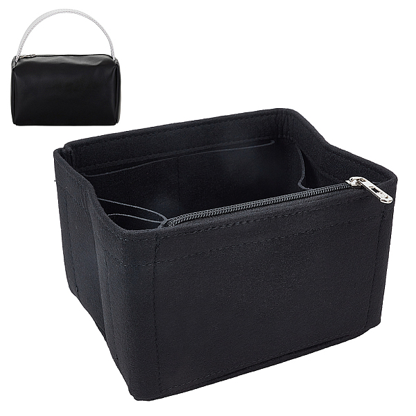 

PandaHall WADORN Felt Purse Organizer Insert, Tote Bag Organizer Insert Mini Tote Basket Shaper Liner Rectangle Bag in Bag Shoulder Bag..., Black