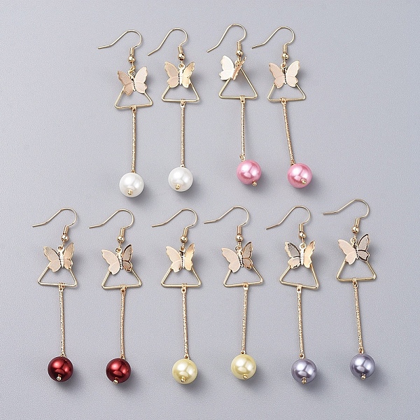 

PandaHall Dangle Earrings, with Glass Pearl Round Beads, Iron Bar Links, Brass Pendant and Earring Hooks, Butterfly & Triangle, Mixed Color..., Multicolor