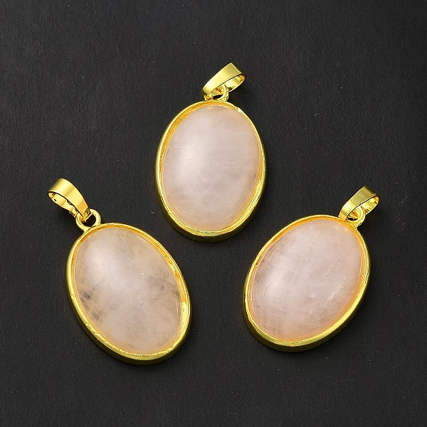 

PandaHall Natural Rose Quartz Pendants, Oval Charms, with Rack Plating Golden Plated Brass Findings, Lead Free & Cadmium Free, 31x20x7.5~8mm...