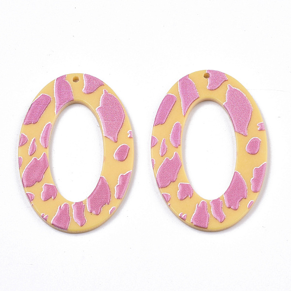 

PandaHall Opaque Printed Acrylic Pendants, Oval, Gold, 43x29x2~3mm, Hole: 1.5mm Acrylic Oval Gold