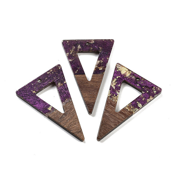 

PandaHall Walnut Wood Pendants, Resin and Gold foil, Triangle, Purple, 45x30x3.5mm, Hole: 2mm Wood Triangle Purple