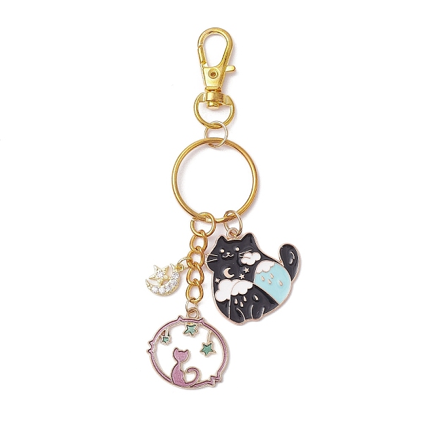 

PandaHall Alloy Enamel Cat Pendant Decorations, Alloy Lobster Claw Clasps Charms for Bag Ornaments, Golden, 109mm Alloy+Enamel Cat Shape