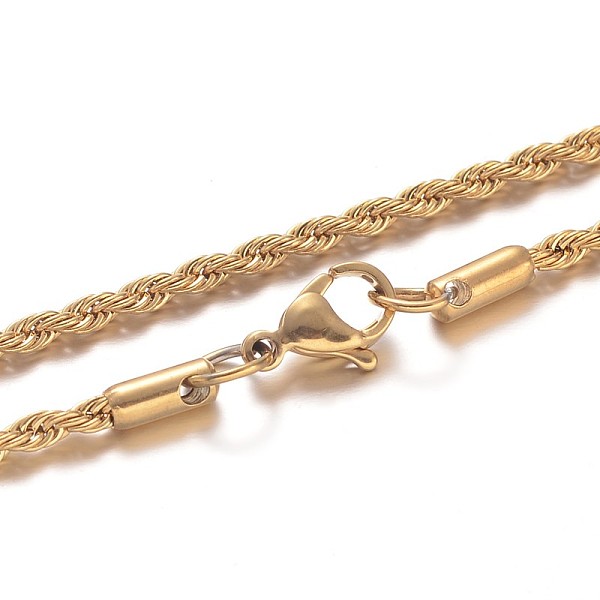 

PandaHall 304 Stainless Steel Rope Chain Necklaces, with Lobster Claw Clasps, Golden, 19.7 inch(50cm) 304 Stainless Steel