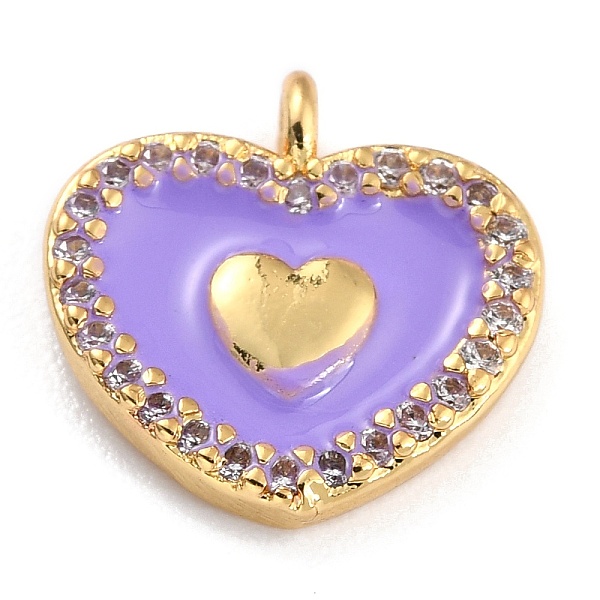 

PandaHall Golden Plated Brass Micro Pave Clear Cubic Zirconia Charms, with Enamel, Long-Lasting Plated, Heart, Purple, 11x11.5x2.5mm, Hole...