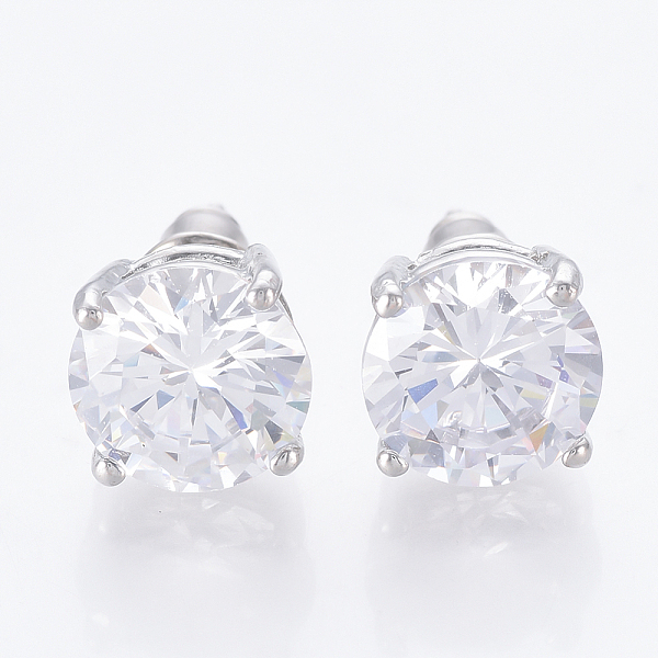 

PandaHall Brass Cubic Zirconia Stud Earrings, Nickel Free, Real Platinum Plated, 9mm, Pin: 0.8mm Cubic Zirconia Clear