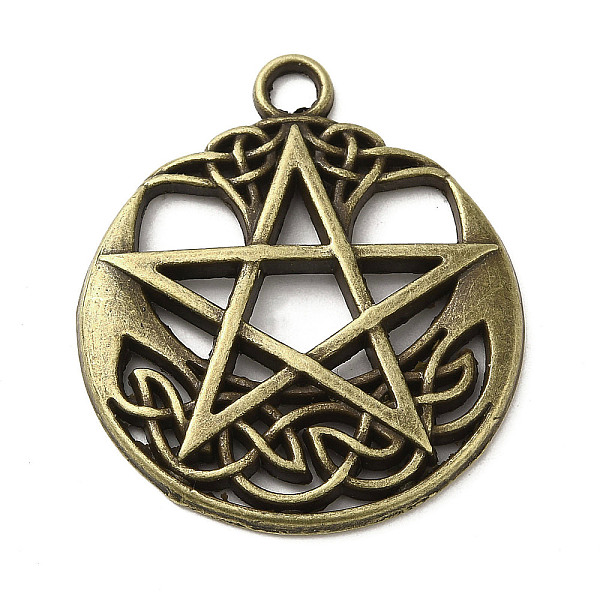

PandaHall Tibetan Style Alloy Pendants, Cadmium Free & Lead Free, Pentagram with Knot Charms, Antique Bronze, 34.5x30x3mm, Hole: 3mm, about...