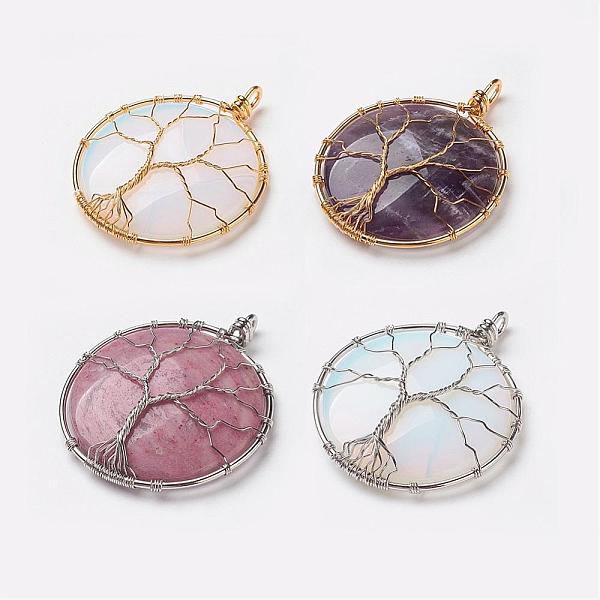 

PandaHall Brass Natural & Synthetic Mixed Stone Big Pendants, Flat Round with Tree of Life, 53~57x44~45x9~13mm, Hole: 3x5~6mm Mixed Stone...