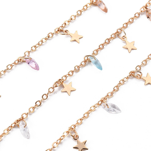

PandaHall Handmade Brass Cable Chains, with Cubic Zirconia Charms, Soldered, Spool, Star, Real 18K Gold Plated, Colorful, 2x1.5x0.3mm...