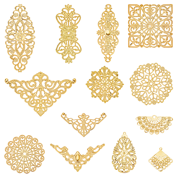 

PandaHall SUNNYCLUE DIY Jewelry Making Finding Kit, Including 104Pcs 13 Styles Iron Filigree Joiners & Pendants, Etched Metal Embellishments...