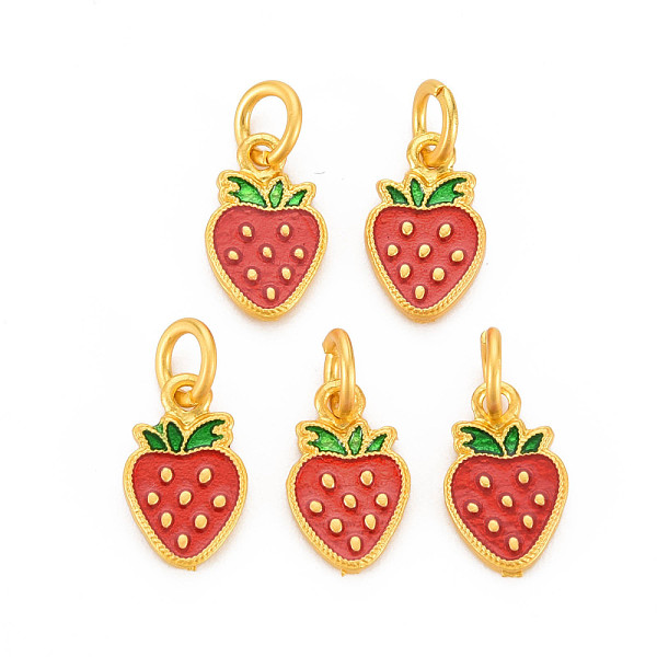 

PandaHall Rack Plating Alloy Enamel Charms, with Jump Rings, Cadmium Free & Nickel Free & Lead Free, Matte Gold Color, Strawberry, Red...