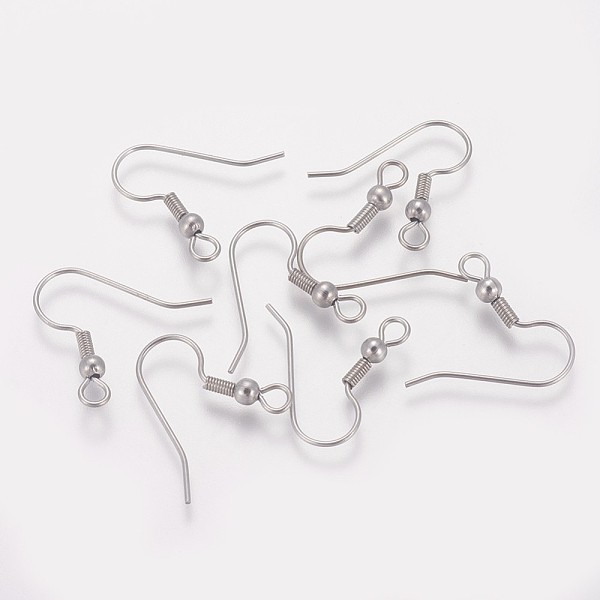 Tarnish Resistant 316 Surgical Stainless Steel Earring Hooks, Ear Wire, with Horizontal Loop, Stainless Steel Color, 20x21x3mm, Hole: 2mm, Pin:0.7mm