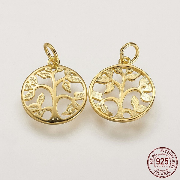 

PandaHall 925 Sterling Silver Pendants, Flat Round with Tree of Life Tree, Golden, 16x14x2mm, Hole: 3mm Sterling Silver Flat Round
