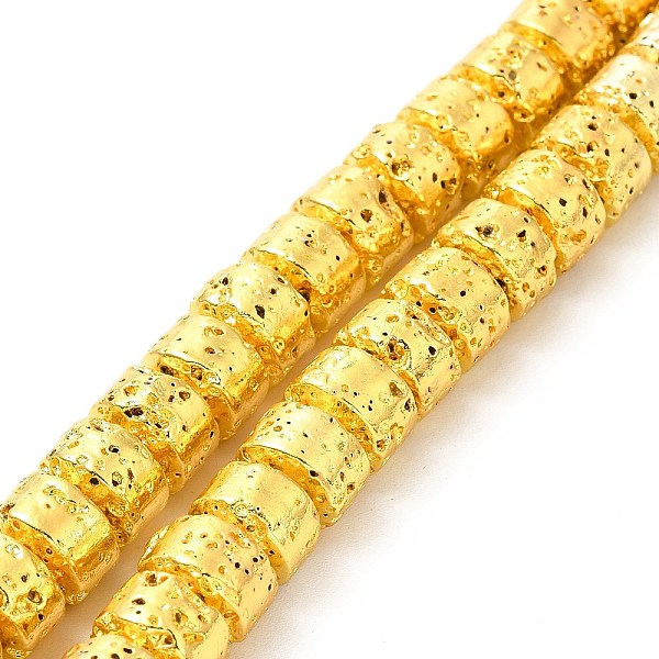 

PandaHall Electroplated Natural Lava Rock Beads Strands, Column, Golden Plated, 6x8.5mm, Hole: 1mm, about 64~66pcs/strand, 15.16~15.35 inch...