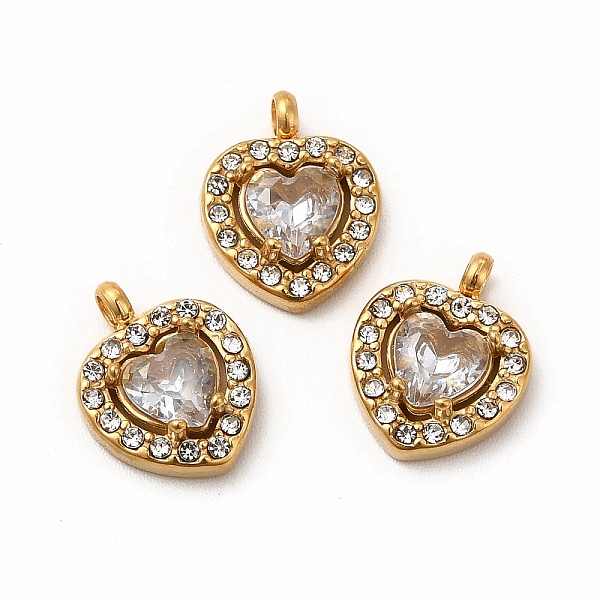 

PandaHall Vacuum Plating 304 Stainless Steel Cubic Zirconia Pendants, with Rhinestone, Heart Charms, Clear, 12.5x10x3.5mm, Hole: 1.8mm...