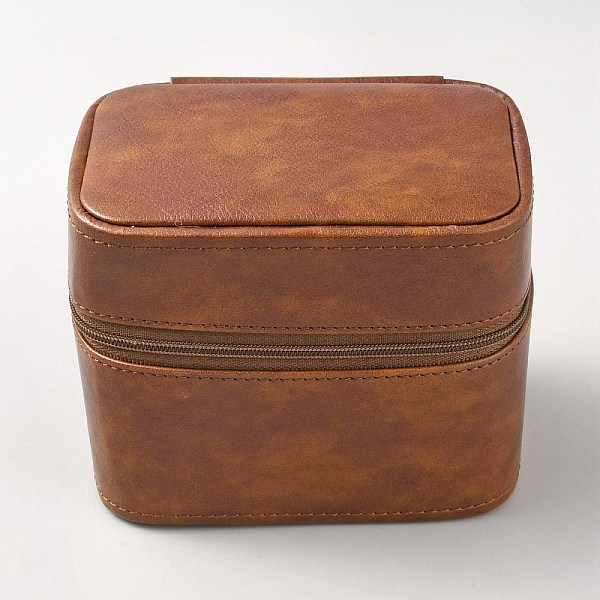 Cowhide Leather Watch Storage Zipper Boxes with Velvet Inside