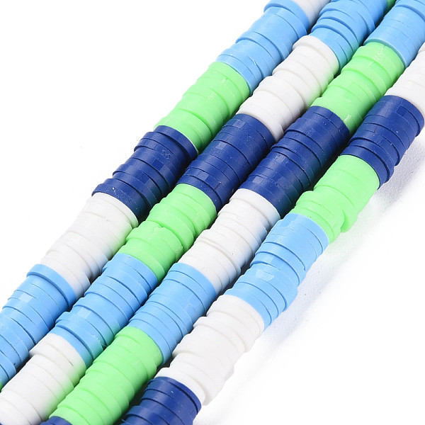 

PandaHall Fixed 4 Color Handmade Polymer Clay Bead Strands, Heishi Beads, Disc/Flat Round, Spring Green & Dark Blue & Light Sky Blue & White..., Multicolor