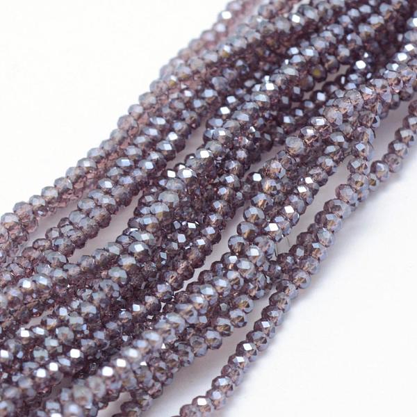 

PandaHall Electroplate Glass Beads Strands, Pearl Luster Plated, Faceted, Rondelle, Gray, 2.5x1.5mm, Hole: 0.5mm, about 197~201pcs/strand...