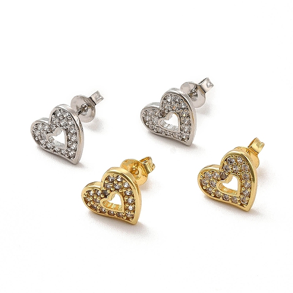 

PandaHall Clear Cubic Zirconia Hollow Out Heart Stud Earrings, Rack Plating Brass Jewelry for Women, Cadmium Free & Lead Free, Mixed Color...