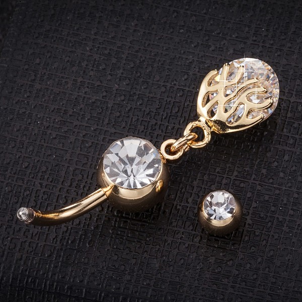 

PandaHall Piercing Jewelry, Brass Cubic Zirconia Navel Ring, Belly Rings, with 304 Stainless Steel Bar, Cadmium Free & Lead Free, Real 18K..., Clear