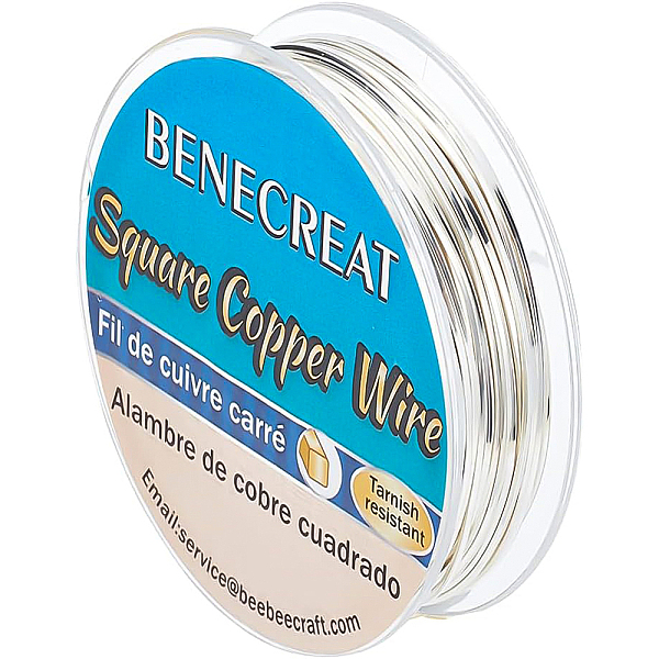 

PandaHall BENECREAT 33 Feet 21Gague Square Copper Wire, Silver Craft Copper Wire Tarnish Resistant Jewelry Wire for Jewelry, Hobby Craft...