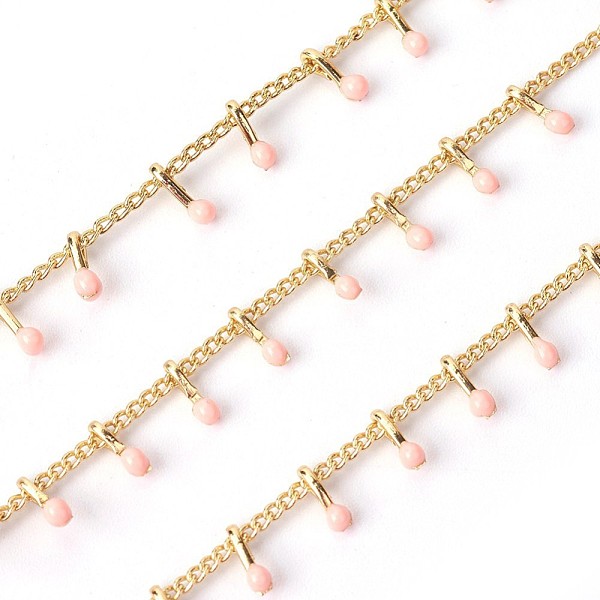 

PandaHall 3.28 Feet Handmade Enamel Beaded Chains, with Brass Curb Chains, Soldered, Long-Lasting Plated, Real 18K Gold Plated,PeachPuff..., Brown
