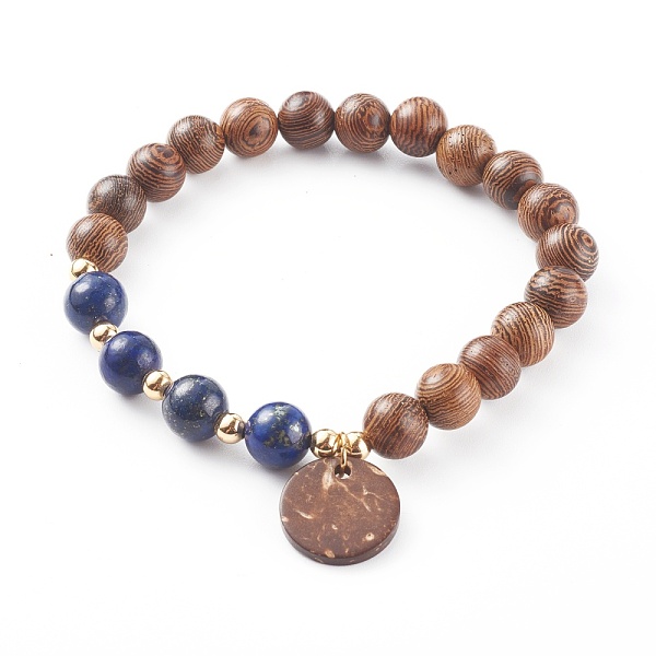 Wood Bead & Stone Bracelet