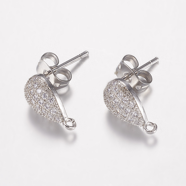 

PandaHall Brass Micro Pave Cubic Zirconia Stud Earring Findings, with Loop, Cadmium Free & Lead Free, Teardrop, Platinum, 12x7x3mm, Hole..., Clear