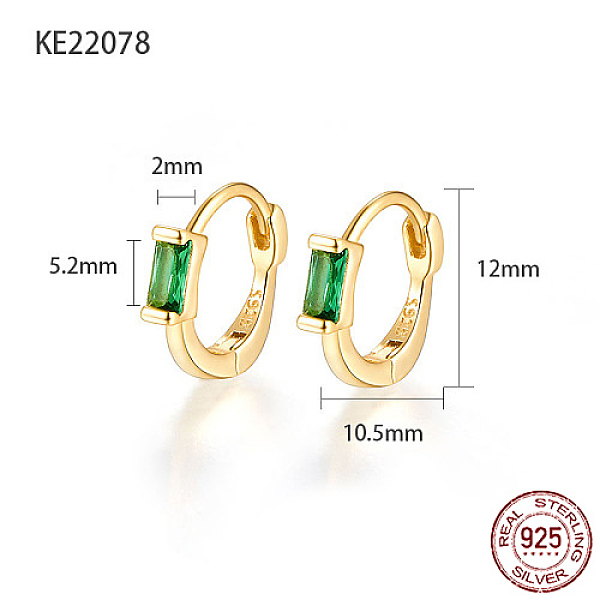 

PandaHall 925 Sterling Silver Pave Cubic Zirconia Rectangle Hoop Earrings for Women, with 925 Stamp, Real 18K Gold Plated, Green...