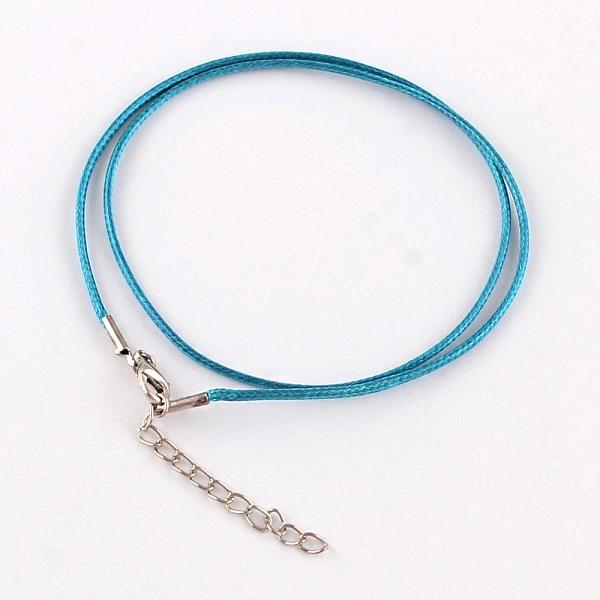 

PandaHall Waxed Cotton Cord Necklace Making, with Alloy Lobster Claw Clasps and Iron End Chains, Platinum, Dark Turquoise, 17.4 inch(44cm)..., Cyan