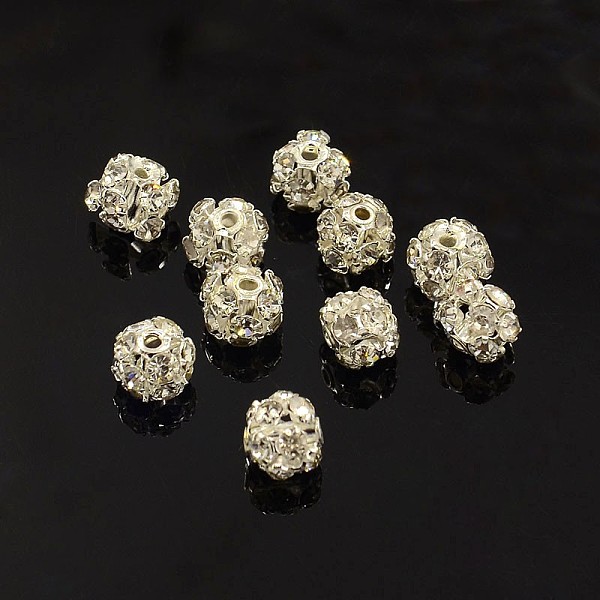

PandaHall Brass Rhinestone Beads, with Iron Single Core, Grade A, Silver Color Plated, Round, Crystal, 6mm in diameter, Hole: 1mm..., Clear