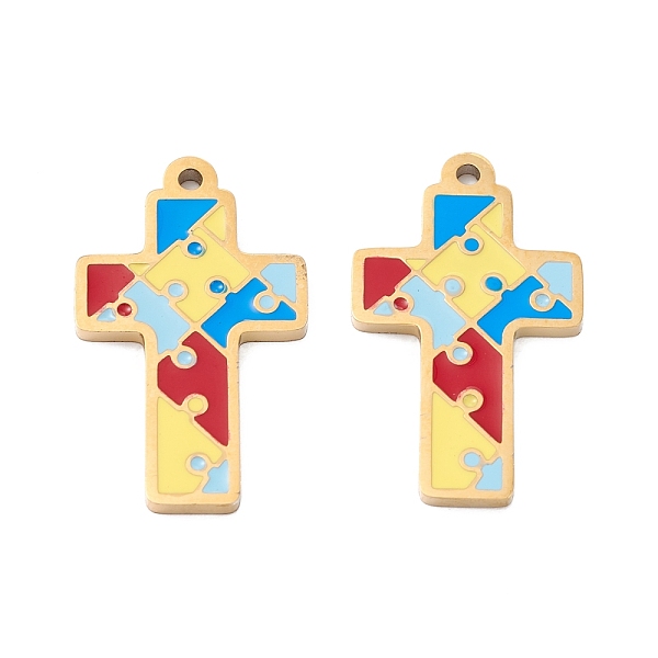 

PandaHall Vacuum Plating 304 Stainless Steel Enamel Pendants, Manual Polishing, Cross with Puzzle Pattern, Real 18K Gold Plated, 25x15x1mm...