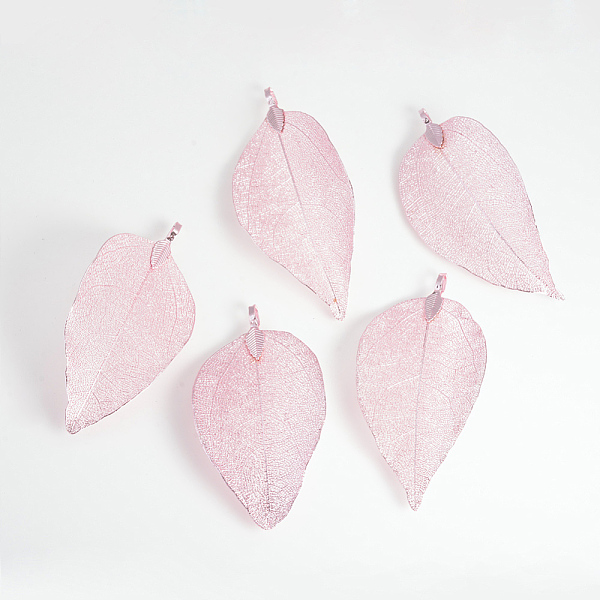 

PandaHall Electroplated Natural Leaf Big Pendants, with Iron Findings, Rose Gold Plated, 70~100x30~50x1mm, Hole: 3x6mm Iron Leaf