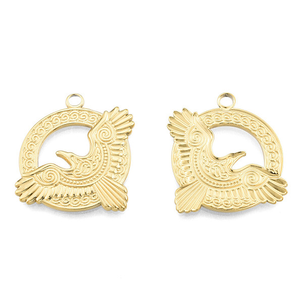 

PandaHall Ion Plating(IP) 201 Stainless Steel Pendants, Eagle, Real 18K Gold Plated, 28x31x2mm, Hole: 2.5mm 201 Stainless Steel Other Animal