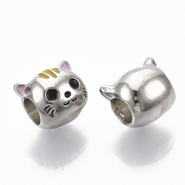 

PandaHall Alloy Kitten European Beads, with Enamel, Large Hole Beads, Cat Head, Platinum, 9.5x11.5x9mm, Hole: 4.5mm Alloy+Enamel Cat Shape
