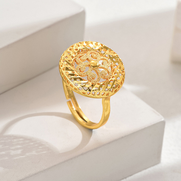 

PandaHall Fashionable European and American Style Wheat Lucky Cuff Ring, Brass Hollow Wedding Jewelry for Women, Real 18K Gold Plated Brass