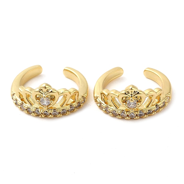 

PandaHall Rack Plating Brass Micro Pave Cubic Zirconia Heart Crown Cuff Earrings, Non Piercing Earrings, Cadmium Free & Lead Free, Real 18K..., Clear