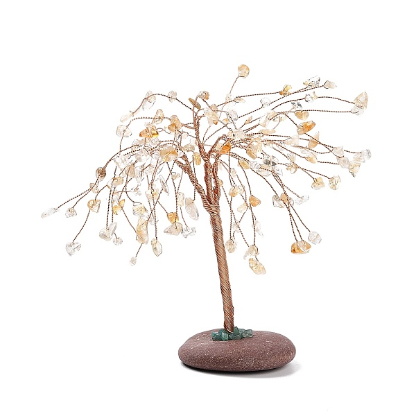 

PandaHall Natural Citrine Decorates, Twisted with Copper & Pebble Chassis, Tree, 100~118x84x210~225mm Citrine Tree